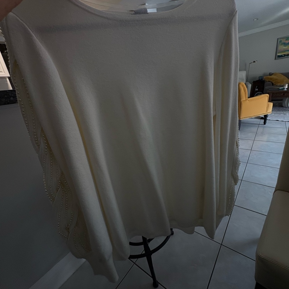 Chico's Elegant White Sweater with Pearl Accents - Picture 8 of 11
